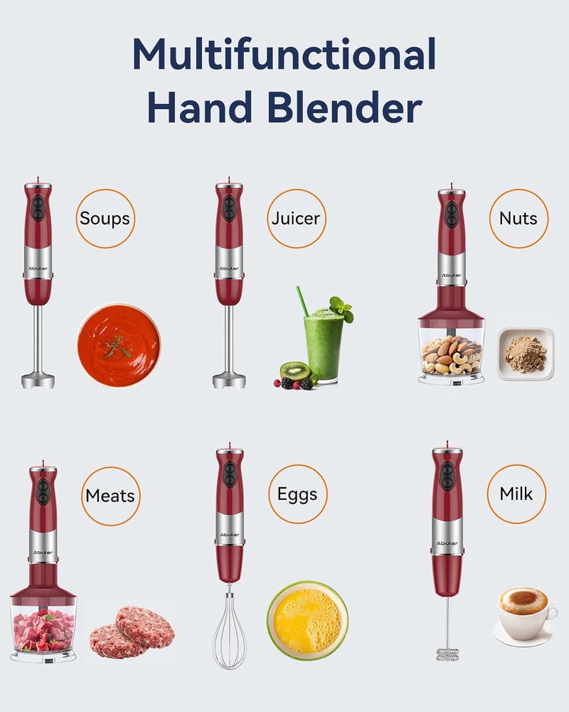 Abuler Immersion Blender Handheld 1000W 5 in 1 Corded Stick Hand Blender Kitchen with 12 Speed, BPA-Free, Mixing Beaker, Chopper, Whisk, Milk Frother, Perfect Emulsifier for Soup, Baby Food, Sauce, Puree - Image 5